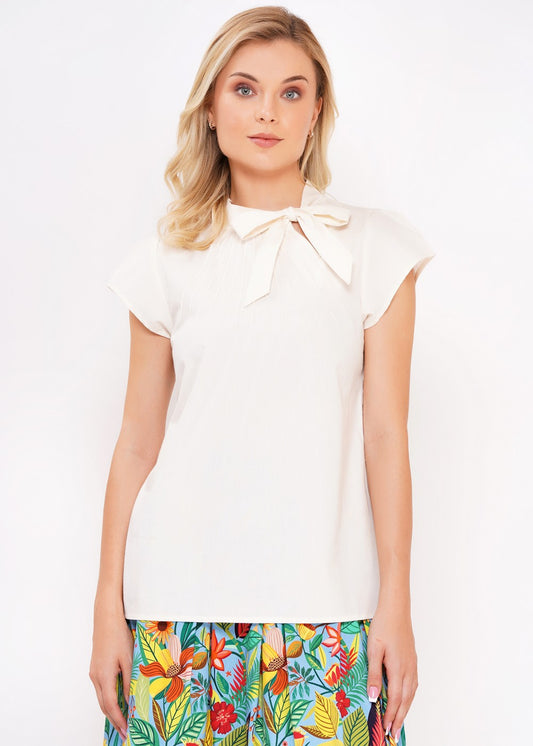 Schluppenbluse Anna ivory aus 100 % Baumwolle – feminine Damenbluse