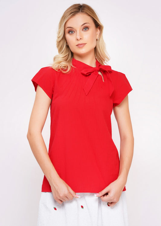 Schluppenbluse Anna rot aus 100 % Baumwolle – feminine Damenbluse