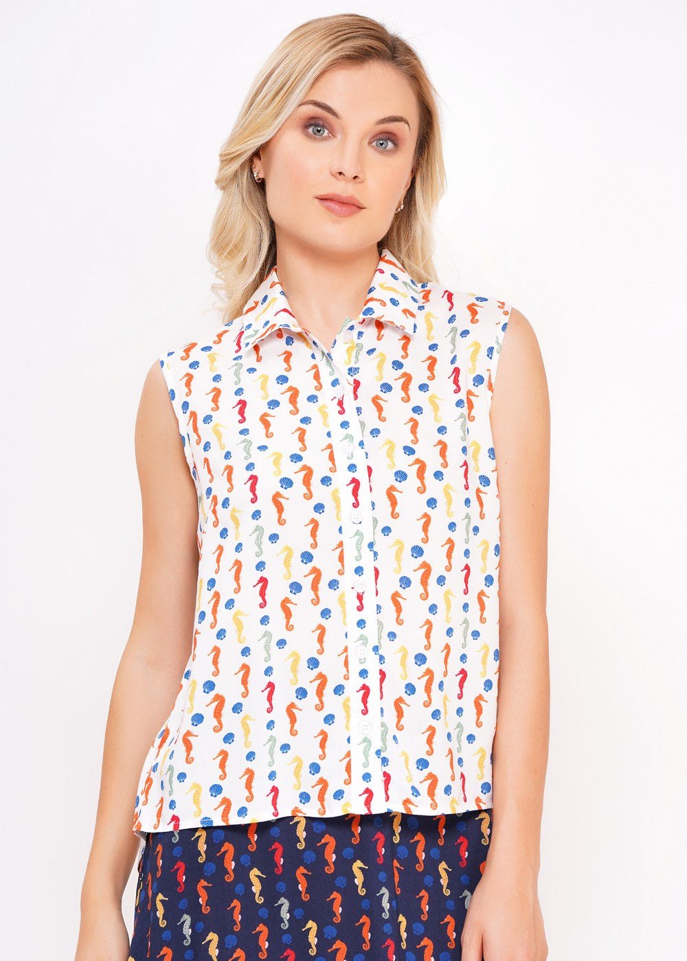 Ärmellose Bluse Seahorse ivory mit Seepferdchen Muster – Circus Clothing