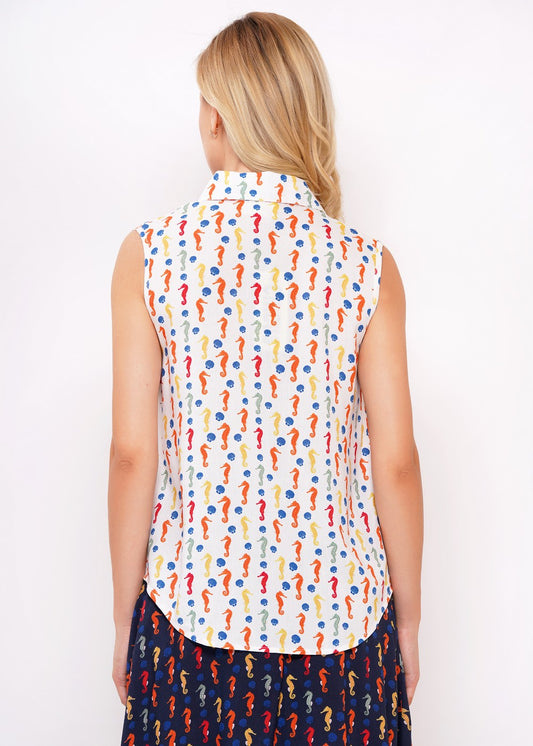 Rückenansicht ärmellose Damenbluse Seahorse ivory