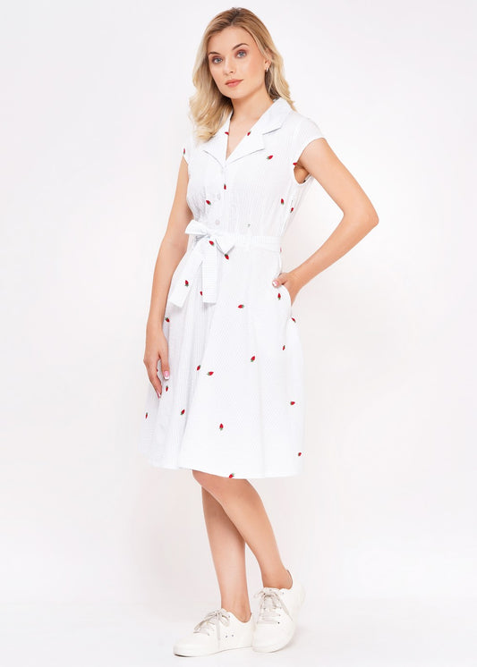 Hemdblusenkleid hellblau weiß mit Bindegürtel – Circus Clothing