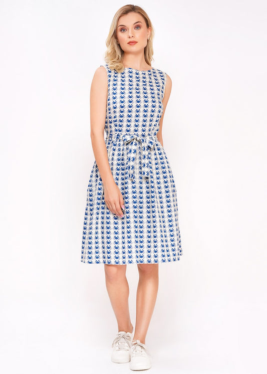 Maritimes Damenkleid mit Krabben-Print blau ivory