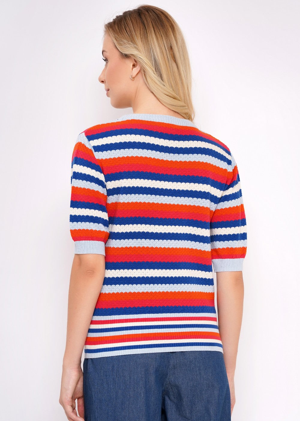 Rückenansicht Strickpulli Damen mit halblangen Ärmeln