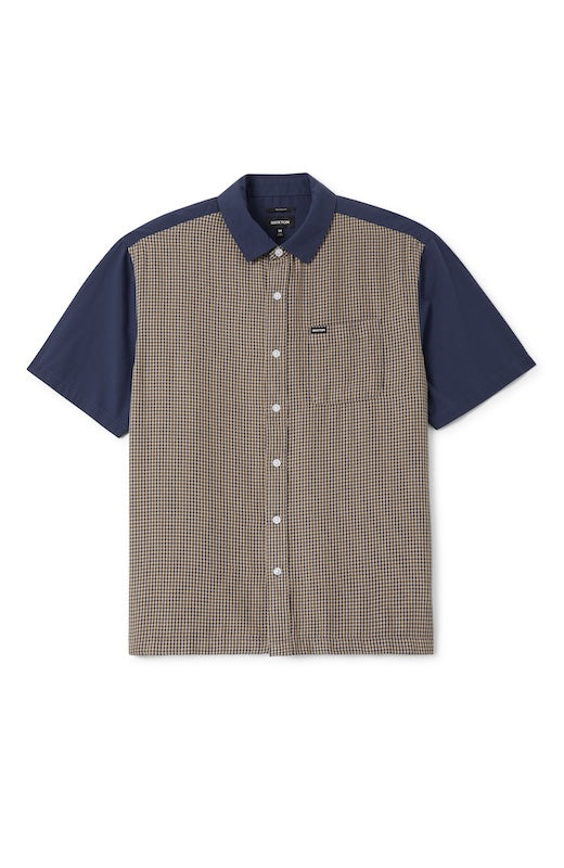 Brixton Cru Herren Kurzarmhemd Navy mit Hahnentrittmuster