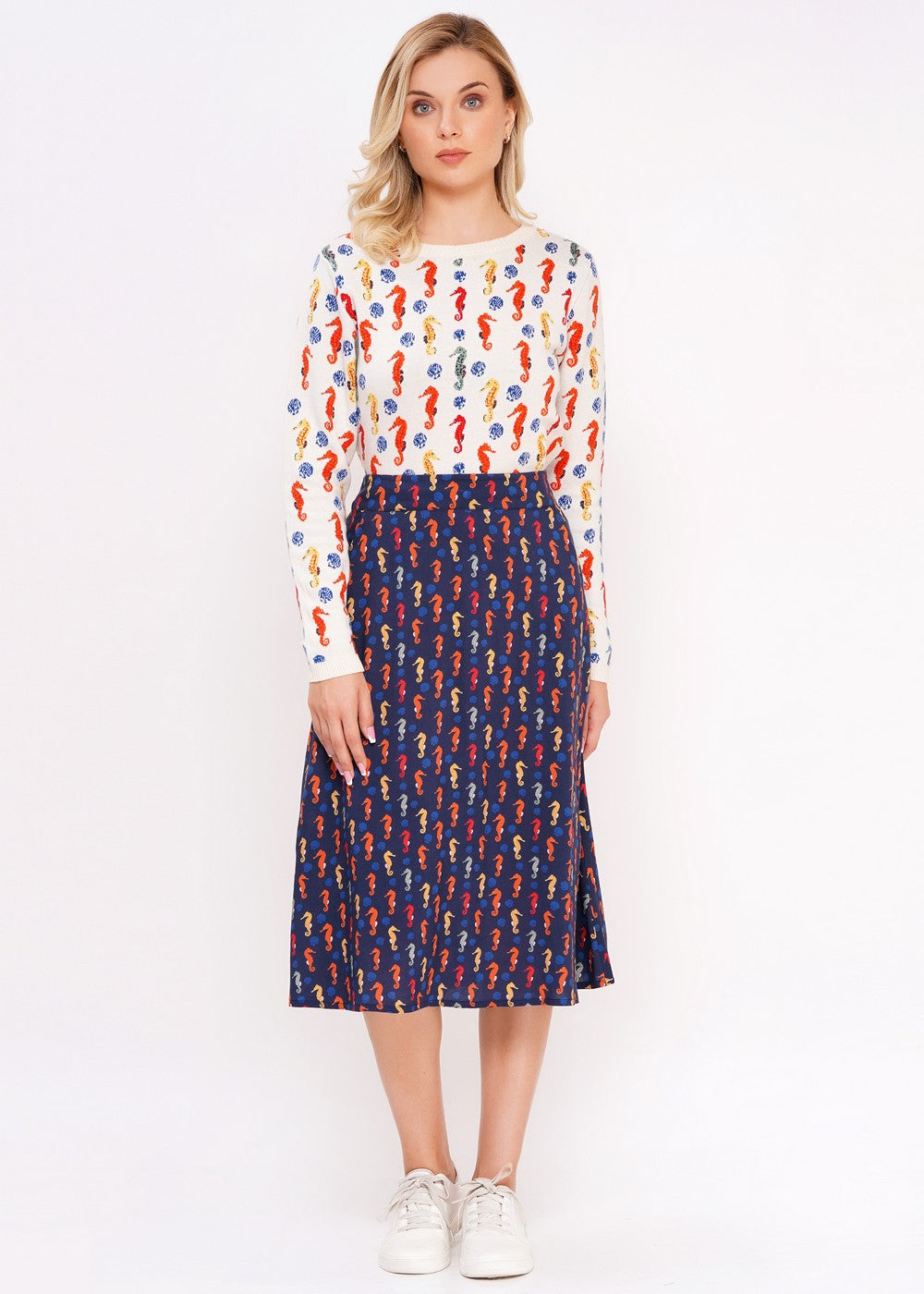 Vintage Rock Seahorse Mood Indigo Damenrock Seepferdchen Muster