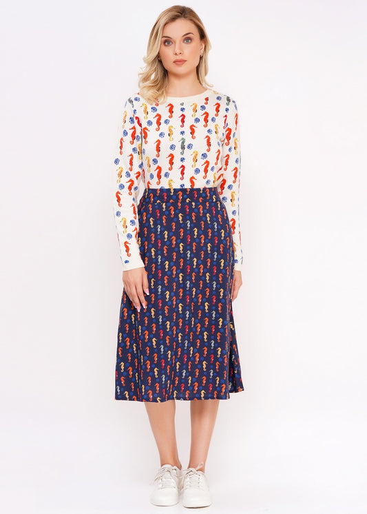 Vintage Rock Seahorse Mood Indigo Damenrock Seepferdchen Muster