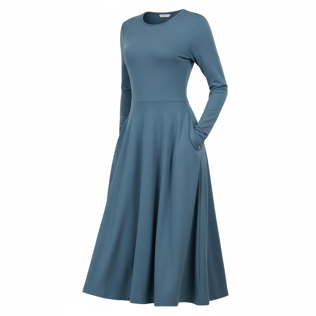 Winterkleid Estelle in Eisblau mit langen Ärmeln und Seitentaschen