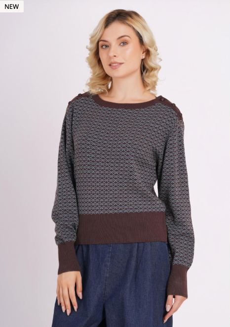 Circus Clothing Geo Strickpullover Chocolate mit Duffle Knöpfen