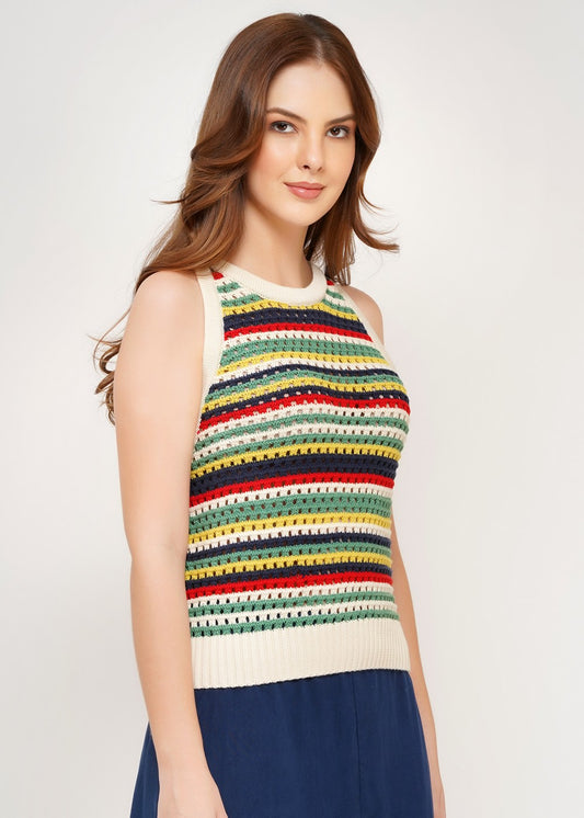 Retro Strick Tank Top Damen mehrfarbig, About Betty, sommerliches Baumwolltop