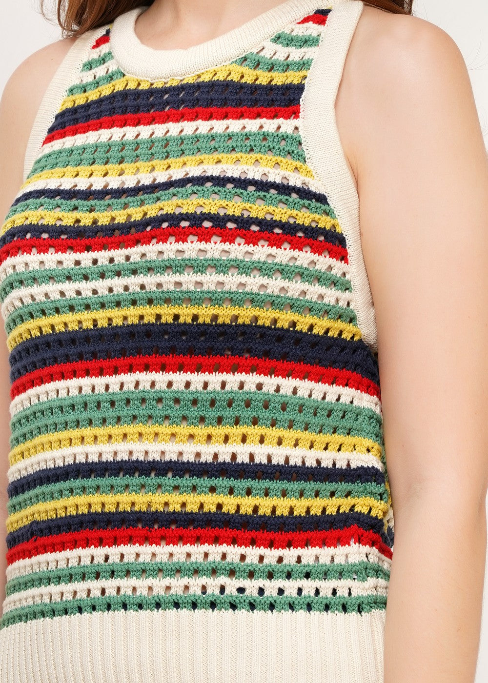 Detailansicht gestricktes Tank Top aus Baumwolle, Multi Stripe Muster im Vintage Stil