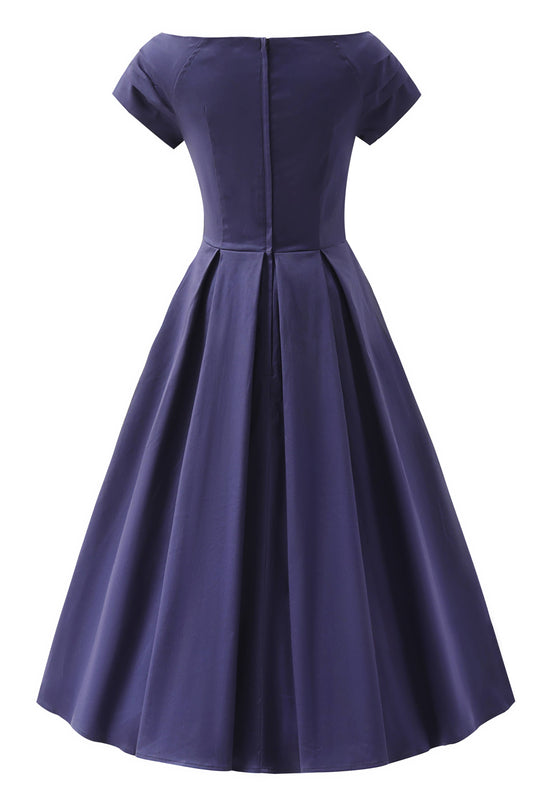 Rückansicht Dolly & Dotty Lily Kleid marineblau mit Reißverschluss und weitem Rock