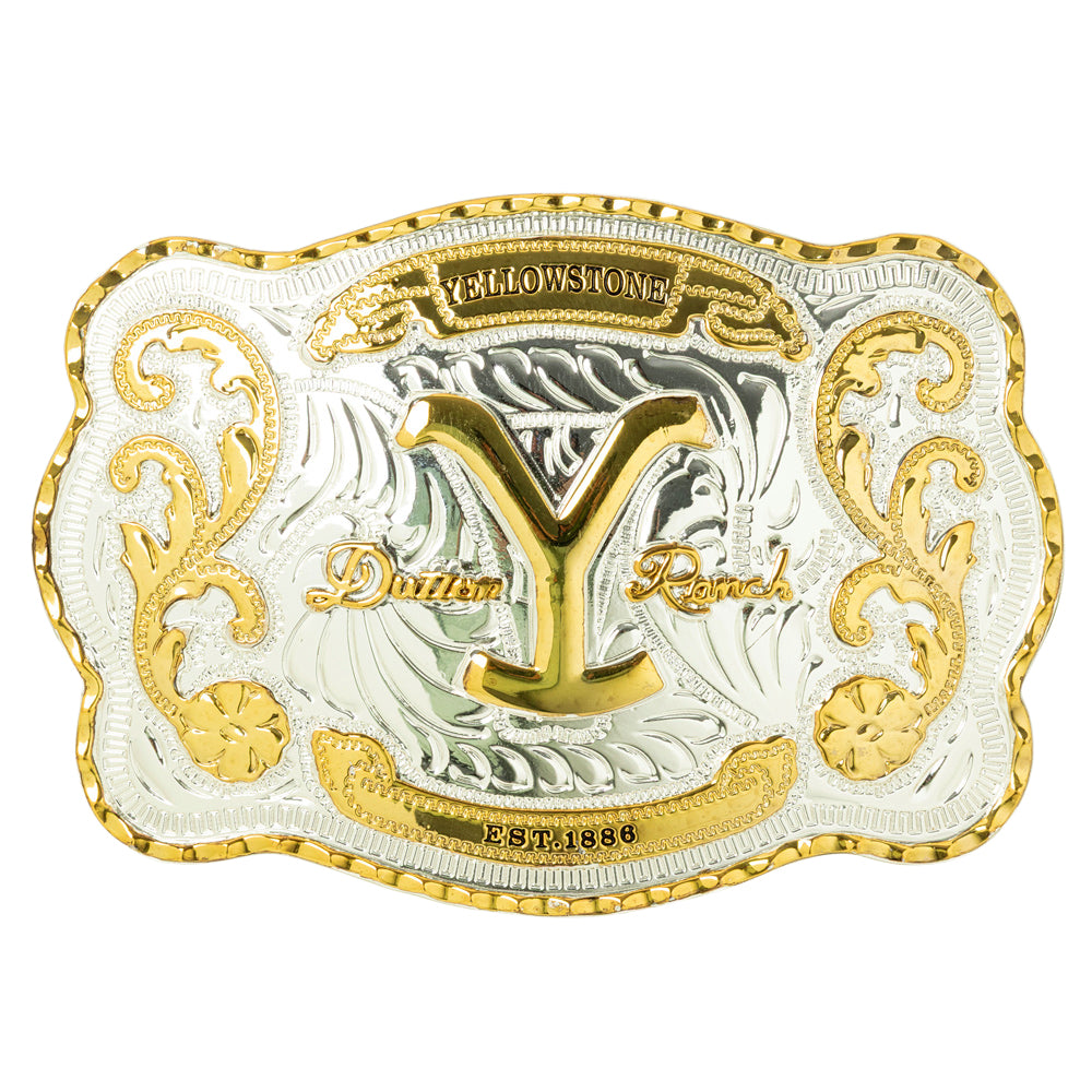 Yellowstone Gürtelschnalle Dutton Ranch Silber Gold Western Style 10 x 7,5 cm