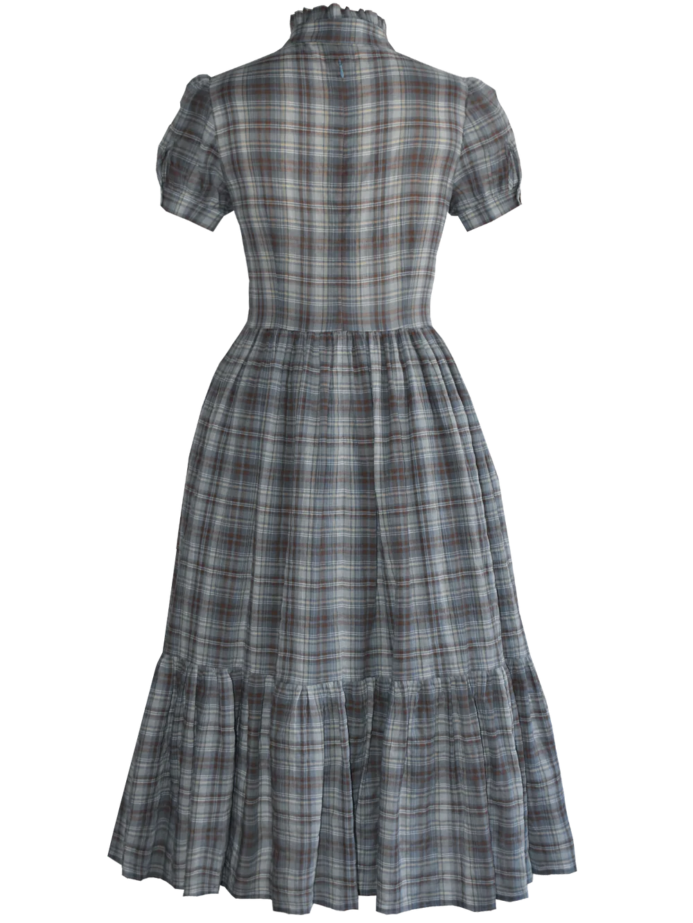 Sommerkleid kariert grau blau aus Baumwolle mit Volant Rock