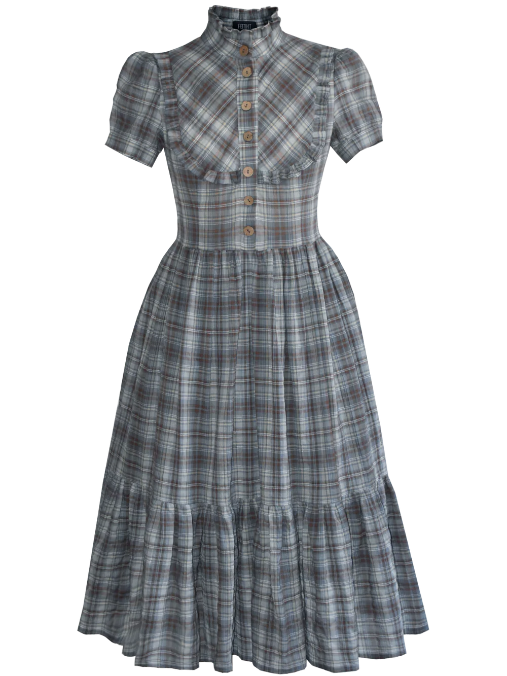 femkit Edyth Kleid kariert Midi Kleid Seersucker Baumwolle Vorderansicht