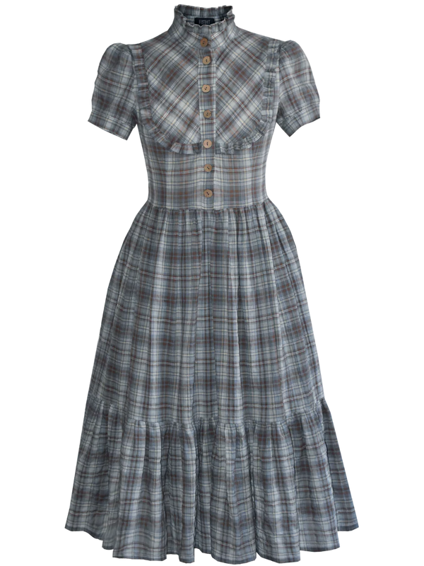 femkit Edyth Kleid kariert Midi Kleid Seersucker Baumwolle Vorderansicht