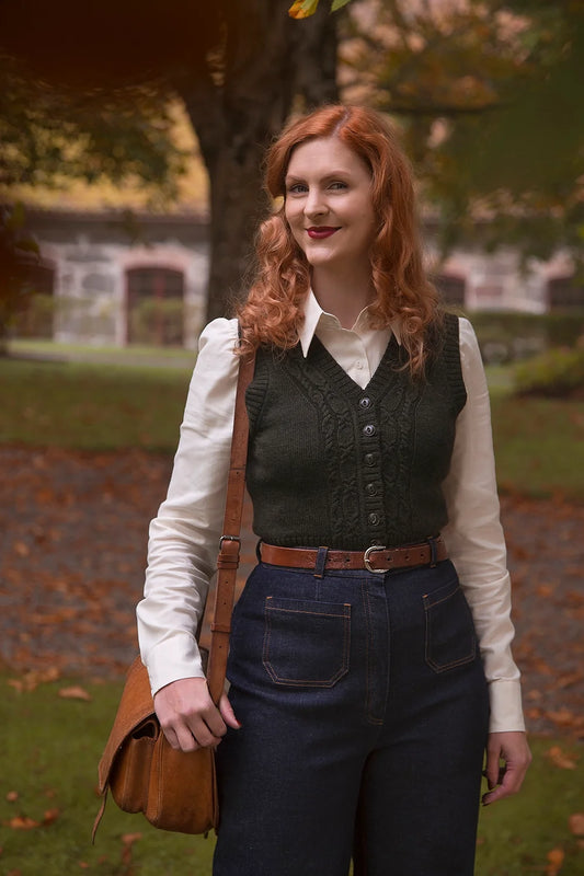 The Sassy Sweater Vest - pine green mèlange wool - Dotty&Dan