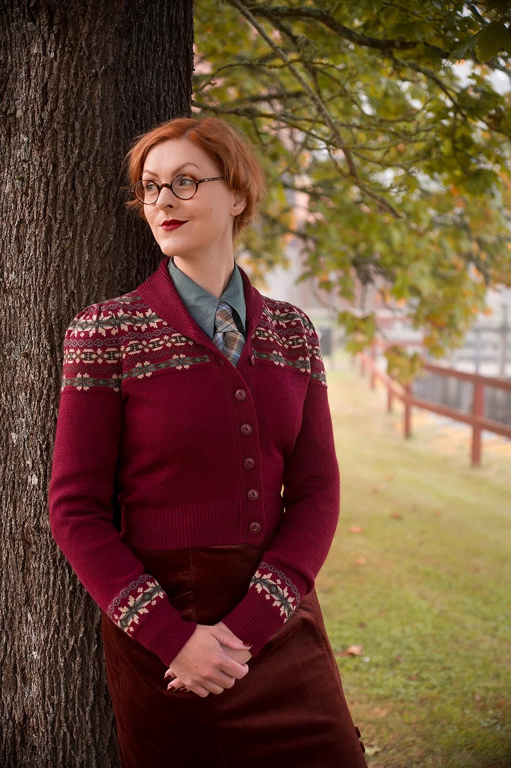 The Fair Isle Knit Jacket - Maroon mélange wool