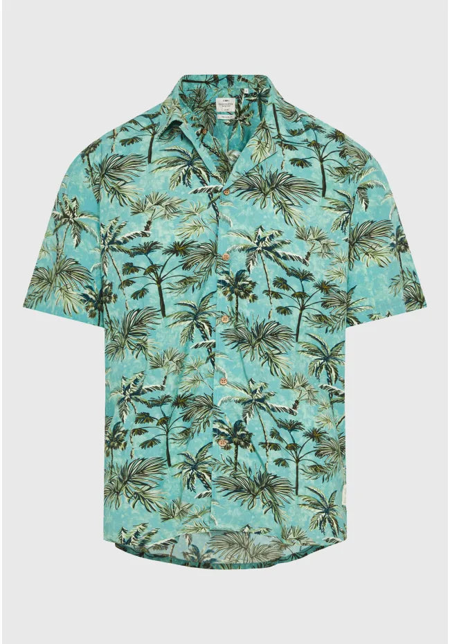 Kurzarmhemd Herren floral blau grün Viskose relaxed fit