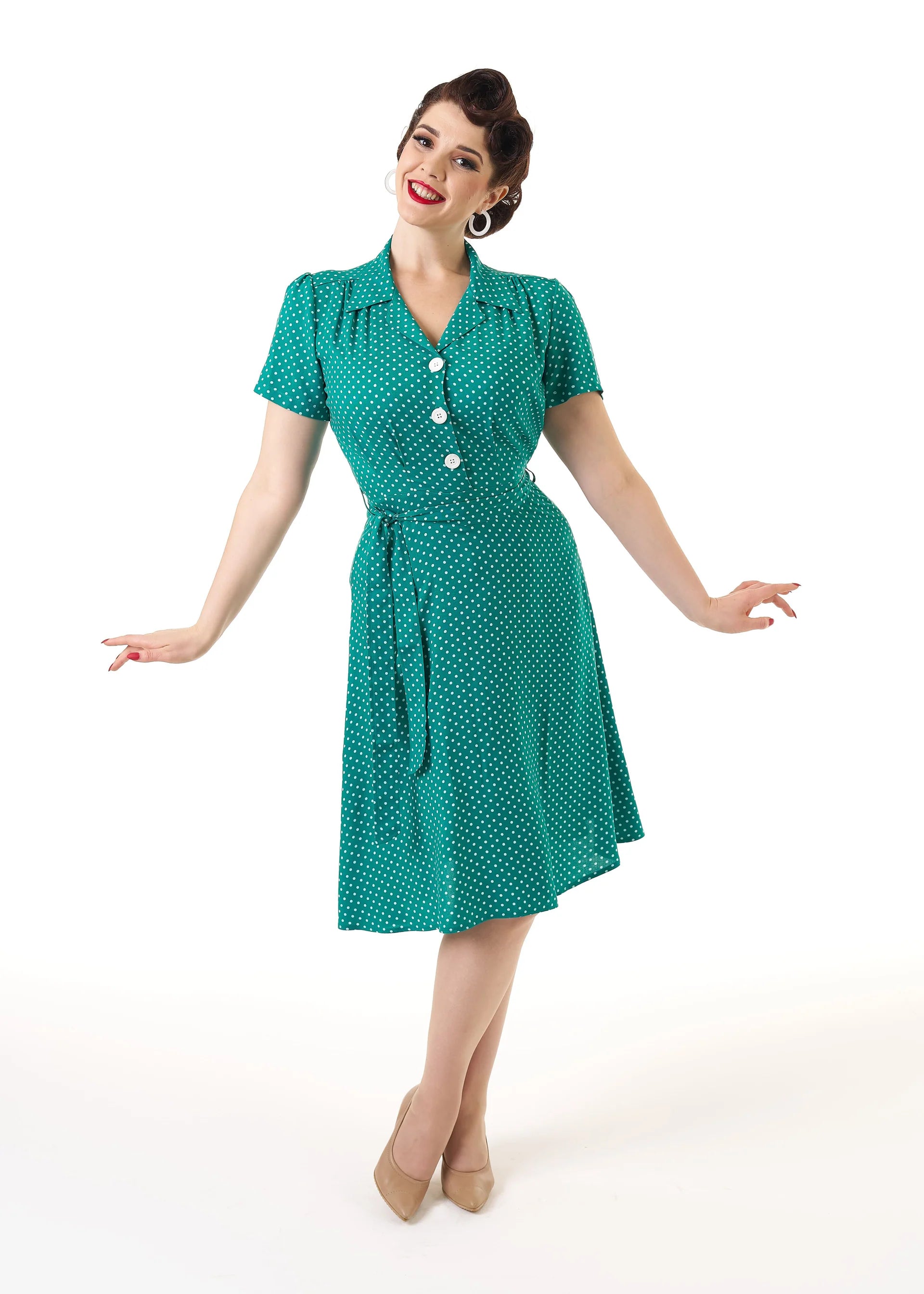 Pretty 40s Shirt Dress - green polka - Dotty&Dan