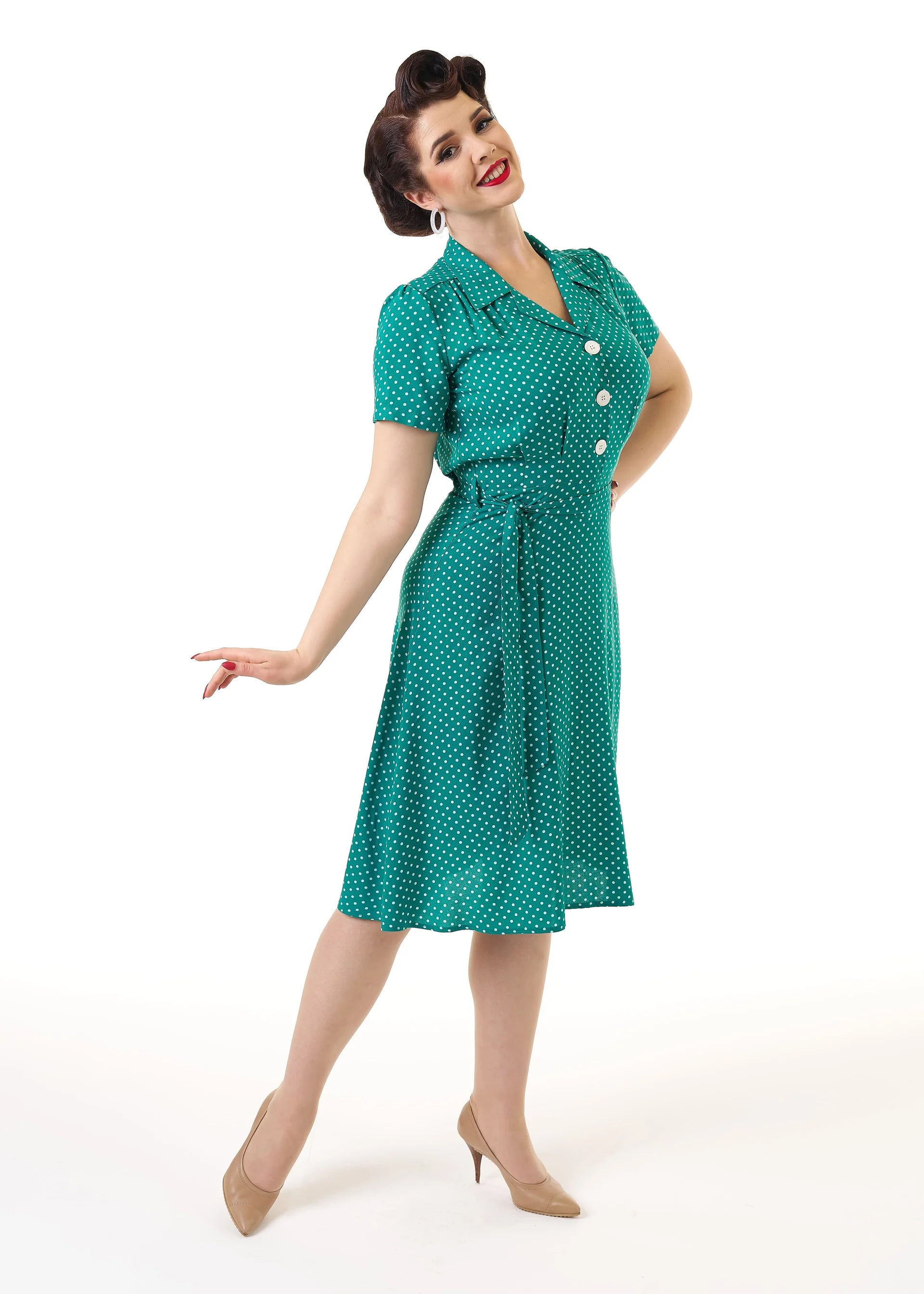 Pretty 40s Shirt Dress - green polka - Dotty&Dan