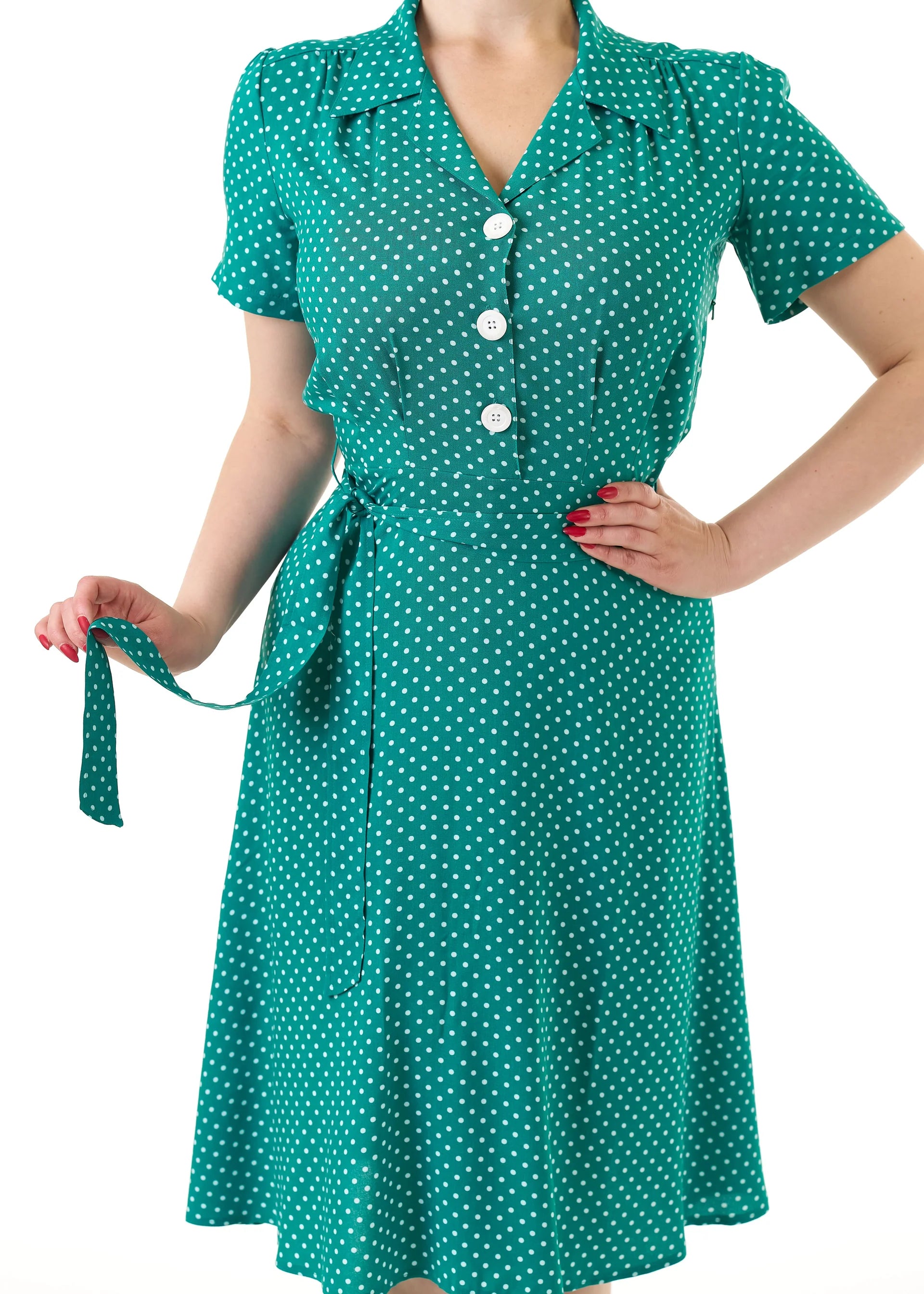 Pretty 40s Shirt Dress - green polka