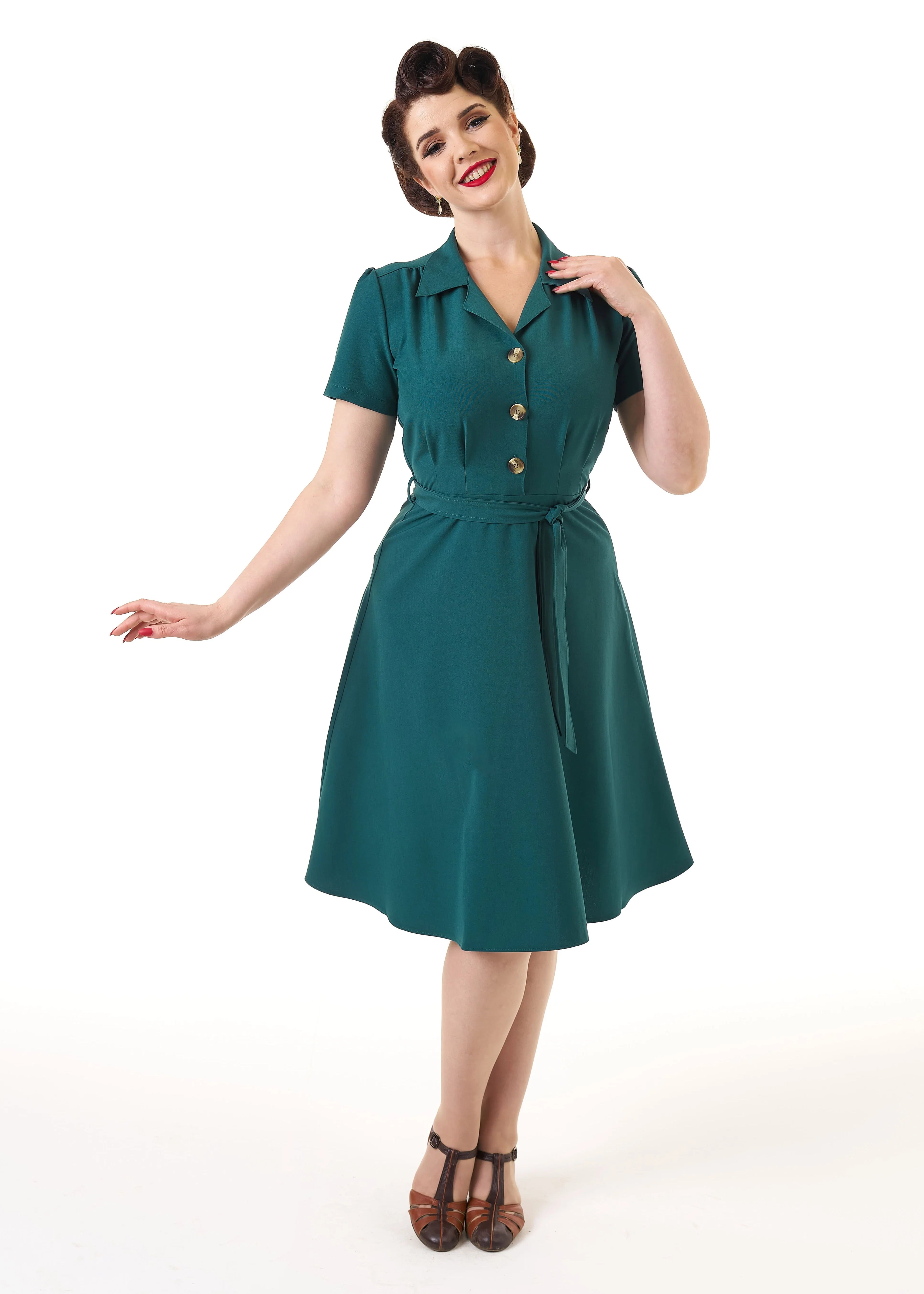 Pretty 40s Shirt Dress - teal