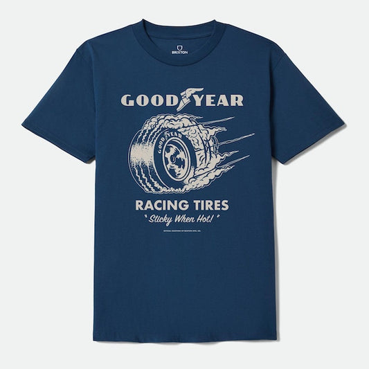 Brixton Goodyear T-Shirt Herren blau mit Racing Print im Vintage Stil aus Baumwolle
