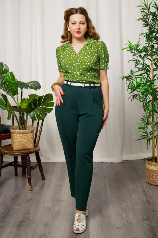 Vintage Bluse mit Reverskragen und Punkten