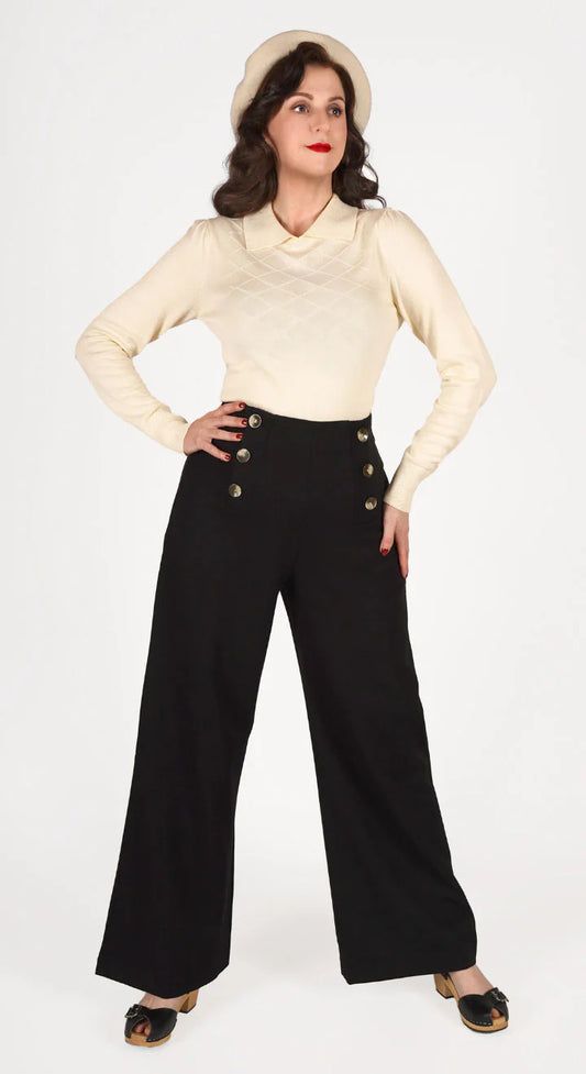 Greta Sailor Pants Black Vintage Marlenehose mit hoher Taille
