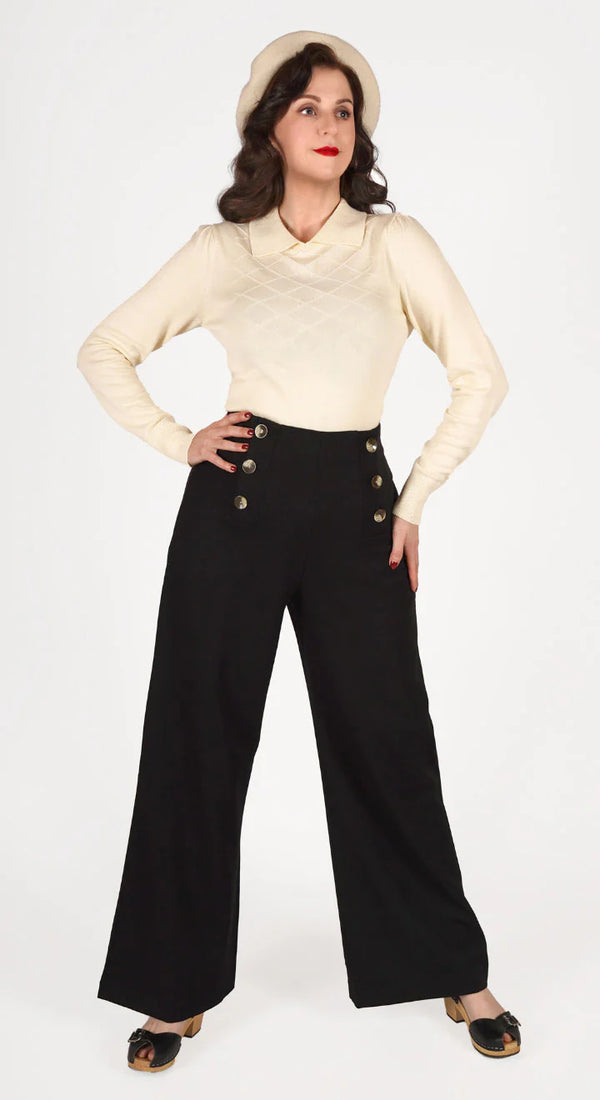 Greta Sailor Pants Black Vintage Marlenehose mit hoher Taille
