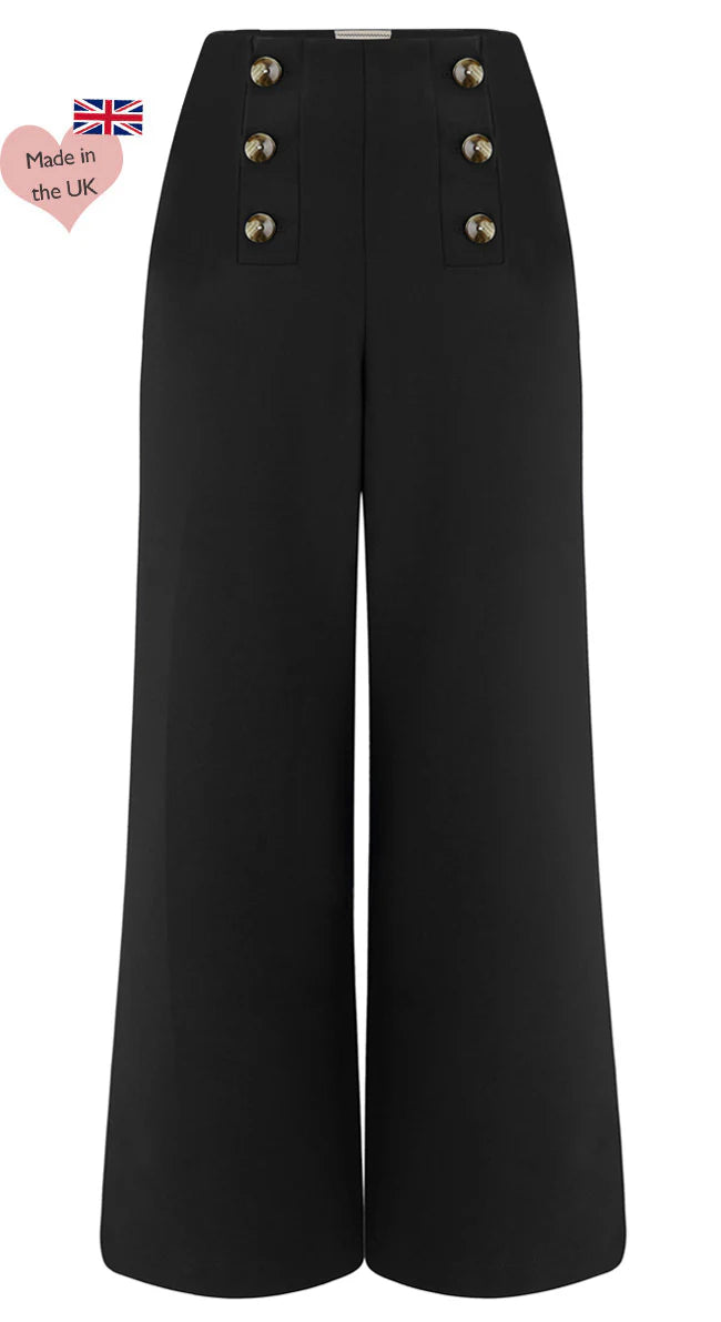 Vintage-inspirierte Damenhose mit dekorativen Knöpfen in Schildpatt-Optik