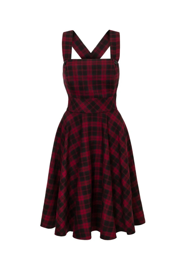 Carmina Pinafore Dress - burgund tartan