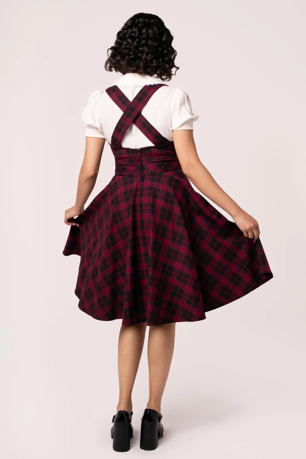 Carmina Pinafore Dress - burgund tartan - Dotty&Dan