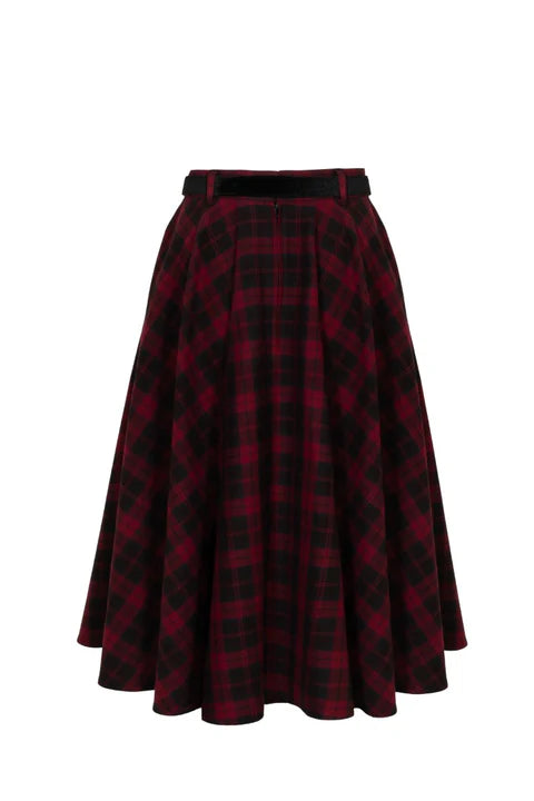 Midirock Tartan mit Samtgürtel und ausgestelltem Schnitt