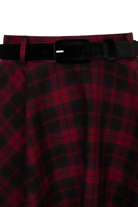 Carmina Skirt in Rot-Schwarz mit Taschen und Reißverschluss