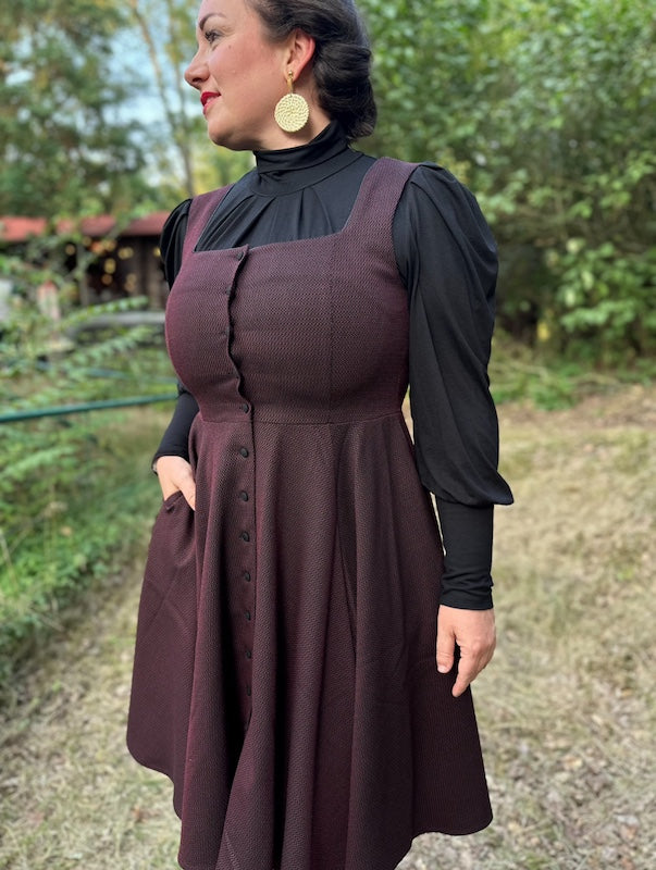 Vintage-inspiriertes Kleid bordeaux mit Carrée-Ausschnitt
