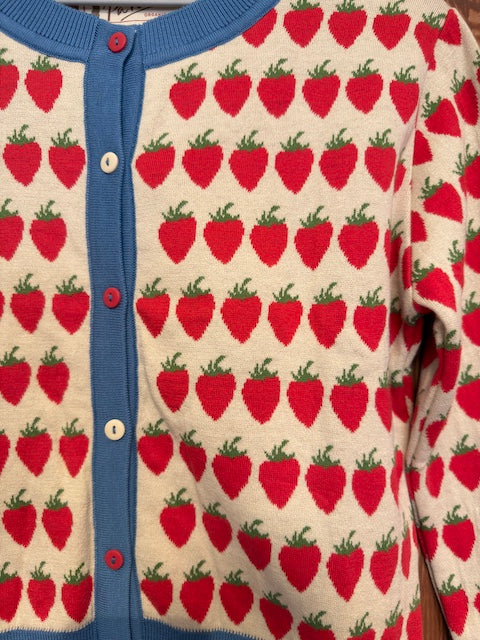 Detailaufnahme Erdbeer Print Cardigan Palava Bio Baumwolle