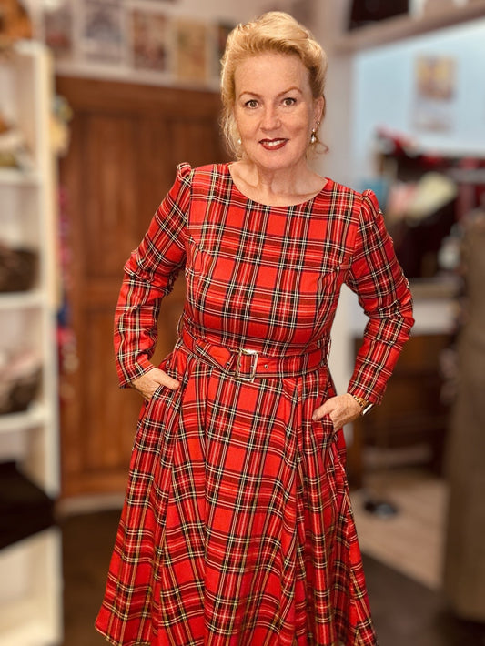 Vintage Tartan Winterkleid "Highland Swing Dress" - rot - Dotty&Dan