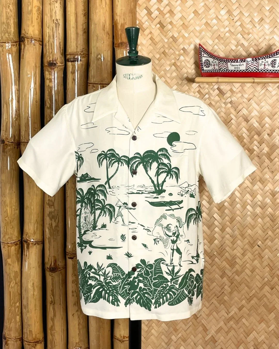Vintage Hawaiihemd Herren Kalalau Micky Oye Creme