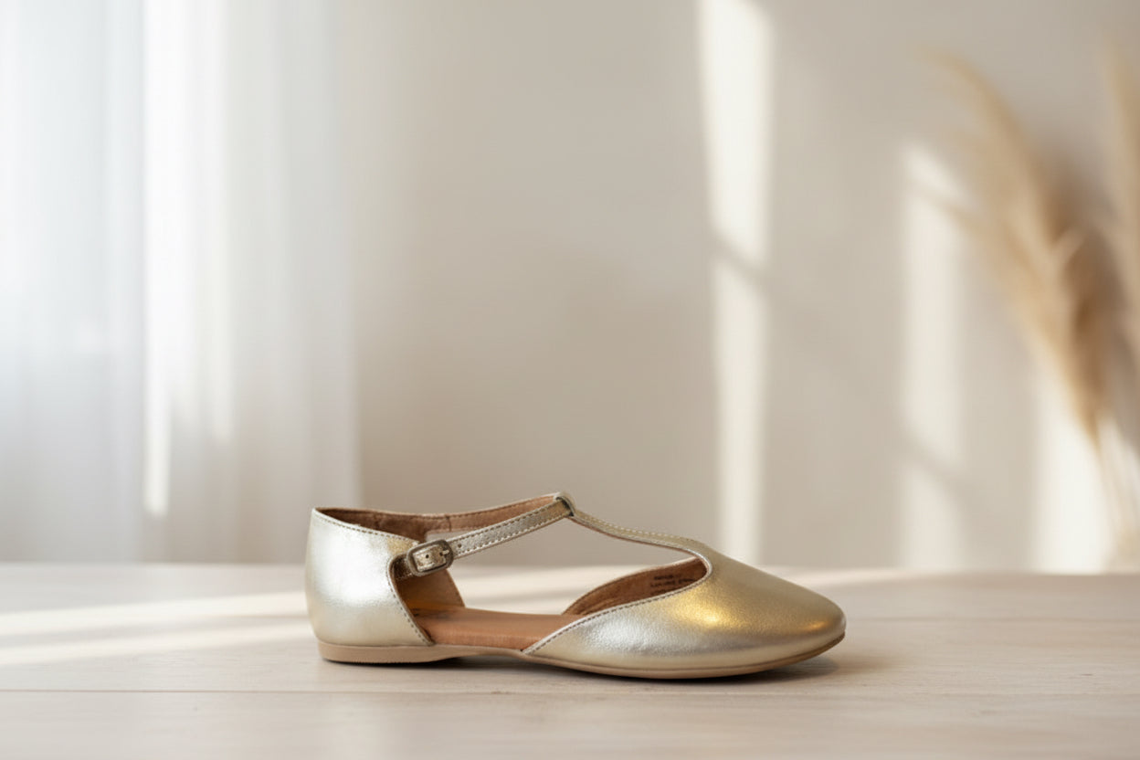 Miz Mooz Kennedy Gold – flacher Damenschuh mit gepolsterter Innensohle