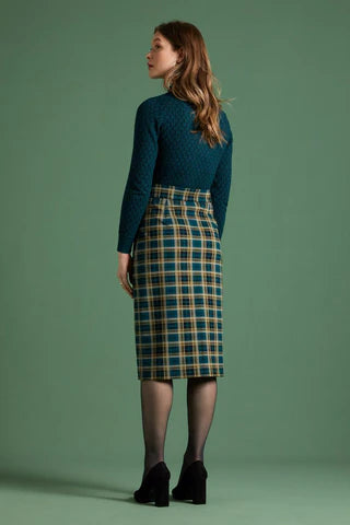 Pencil Button Skirt Rodeo check