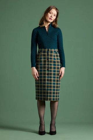 Pencil Button Skirt Rodeo check
