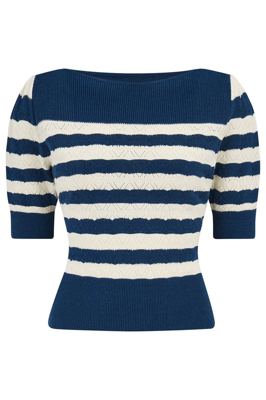 50er Jahre Stricktop Damen blau weiß gestreift