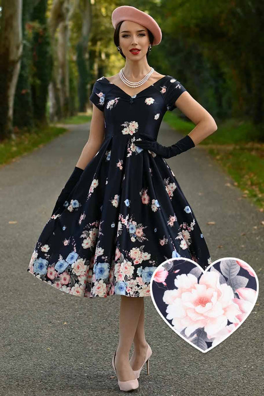 Dolly & Dotty Lily Navy Garden 50er Jahre Blumenkleid