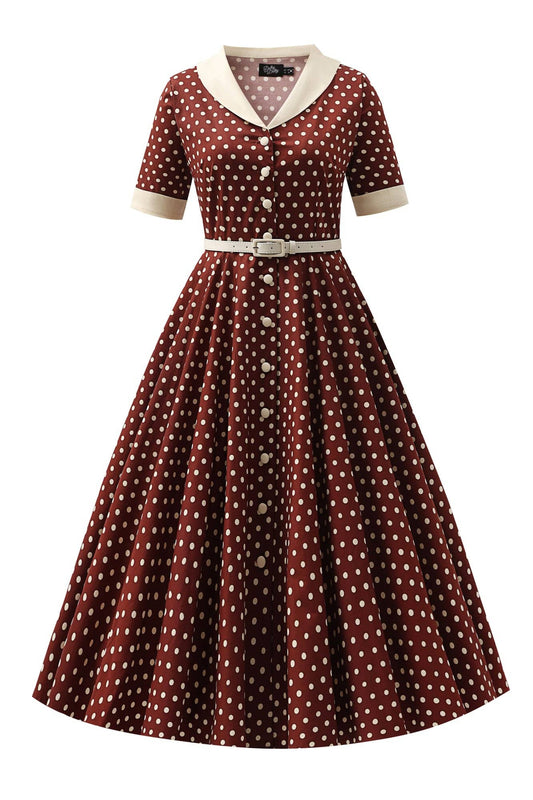 Dolly & Dotty Mollie 50er Jahre Hemdkleid braun mit Polka Dots