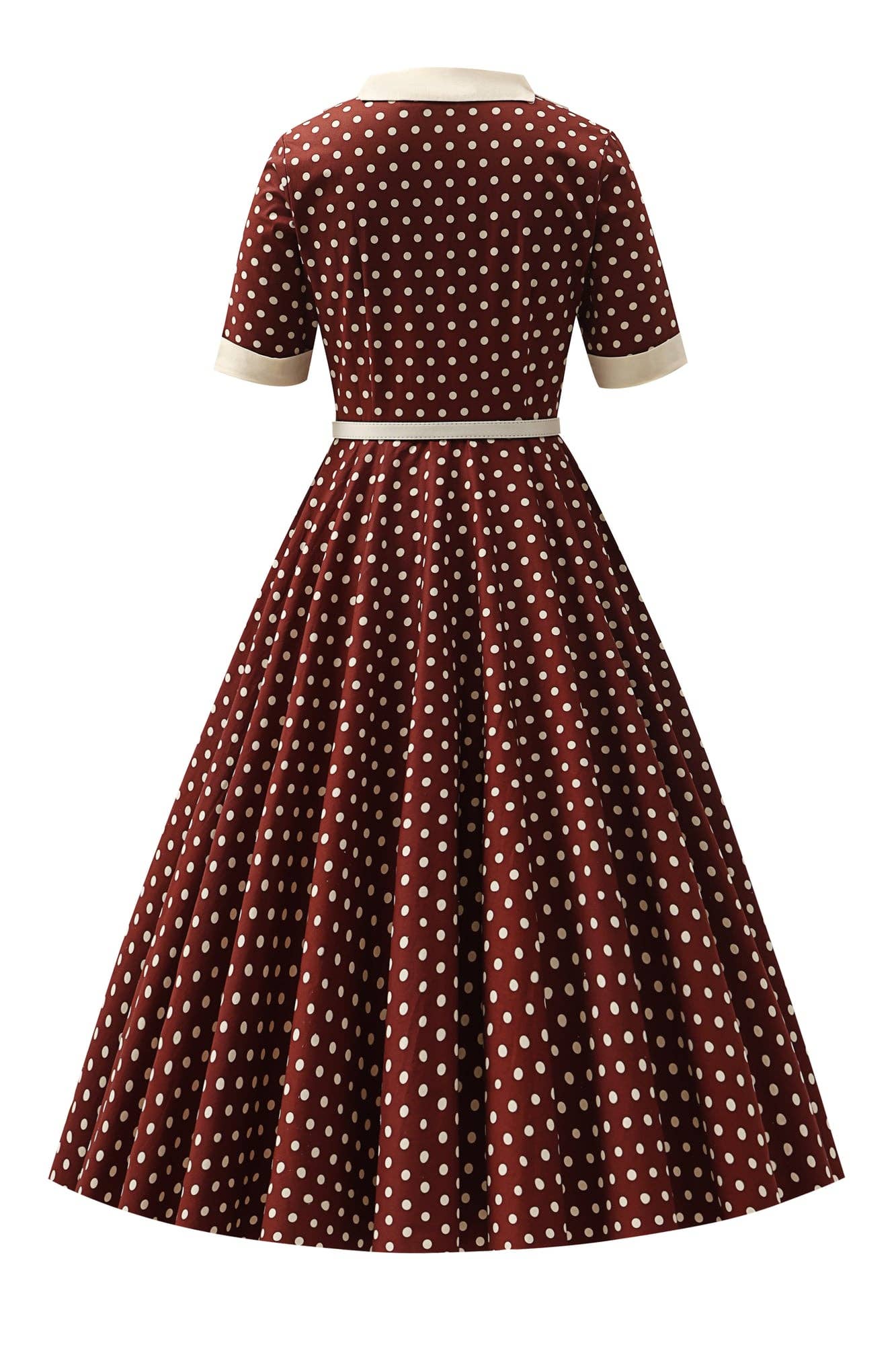 Rückansicht Dolly & Dotty Mollie Kleid braun creme mit Tellerrock
