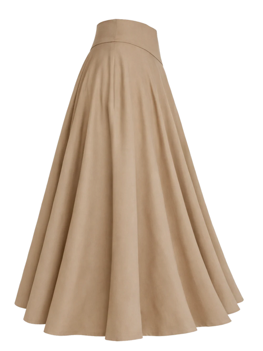 Vintage Tellerrock Damen beige mit Taschen