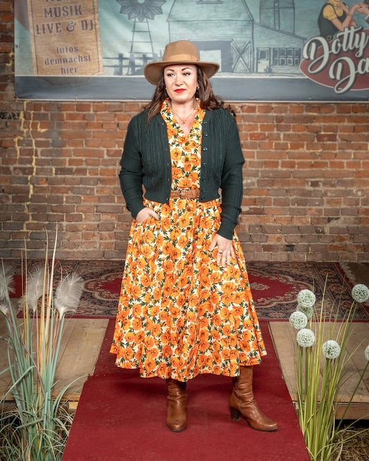 Mollie Hemdkleid mit Mohnblumen und weitem Tellerrock