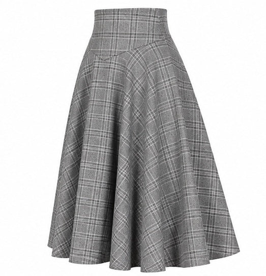Vintage inspirierter Midirock Damen in Anthrazit kariert mit weitem Rock