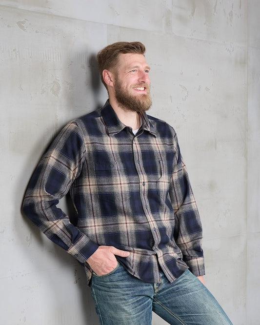 Pike Brothers 1937 Roamer Shirt Blue Beige Check – Herren Flanellhemd Vorderansicht
